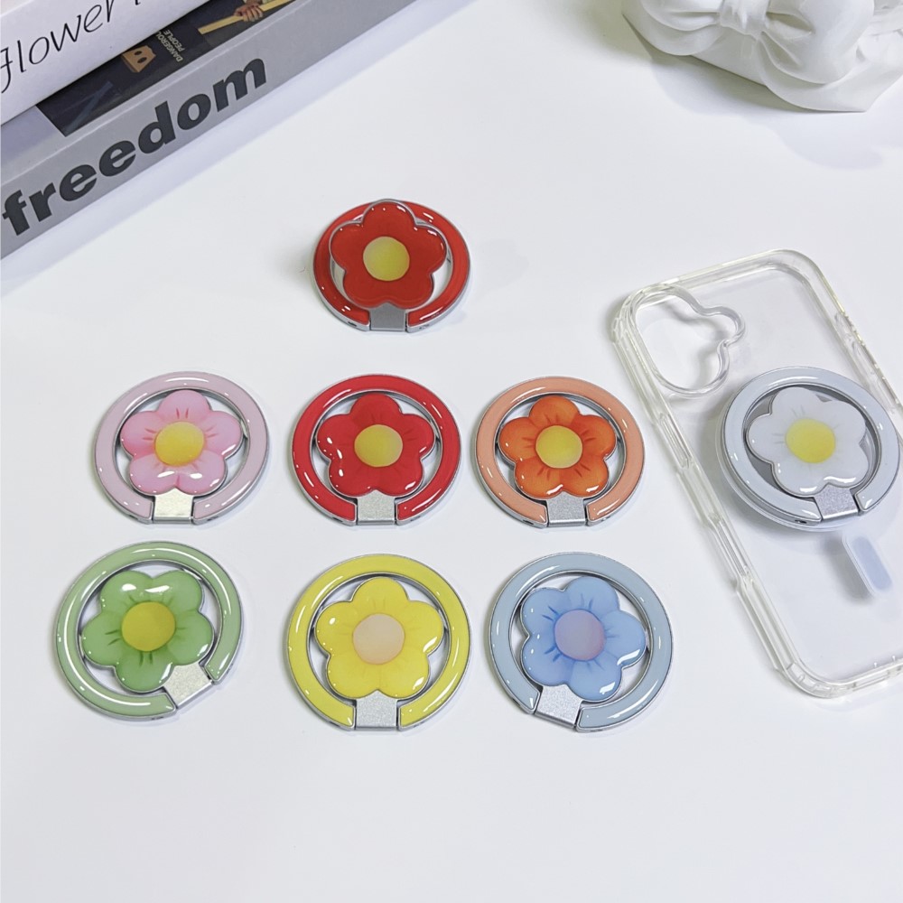 Car Accessories Useful - 花型マグネット式折りたたみキックスタンド付きスマホリングホルダー、落下防止スマホグリップスタンド、iPhone・Samsung対応ユニバーサルデスクトップブラケット（新製品）