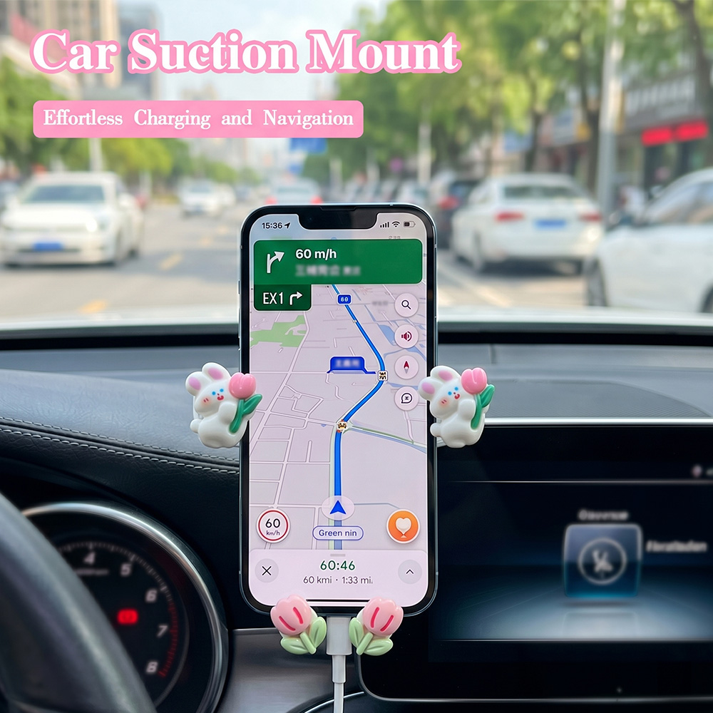 Car Cup Holder Expander - 吸盤式車載スマホホルダー 漫画風 かわいい ダッシュボード/フロントガラス用 スマホスタンド 自動車内装